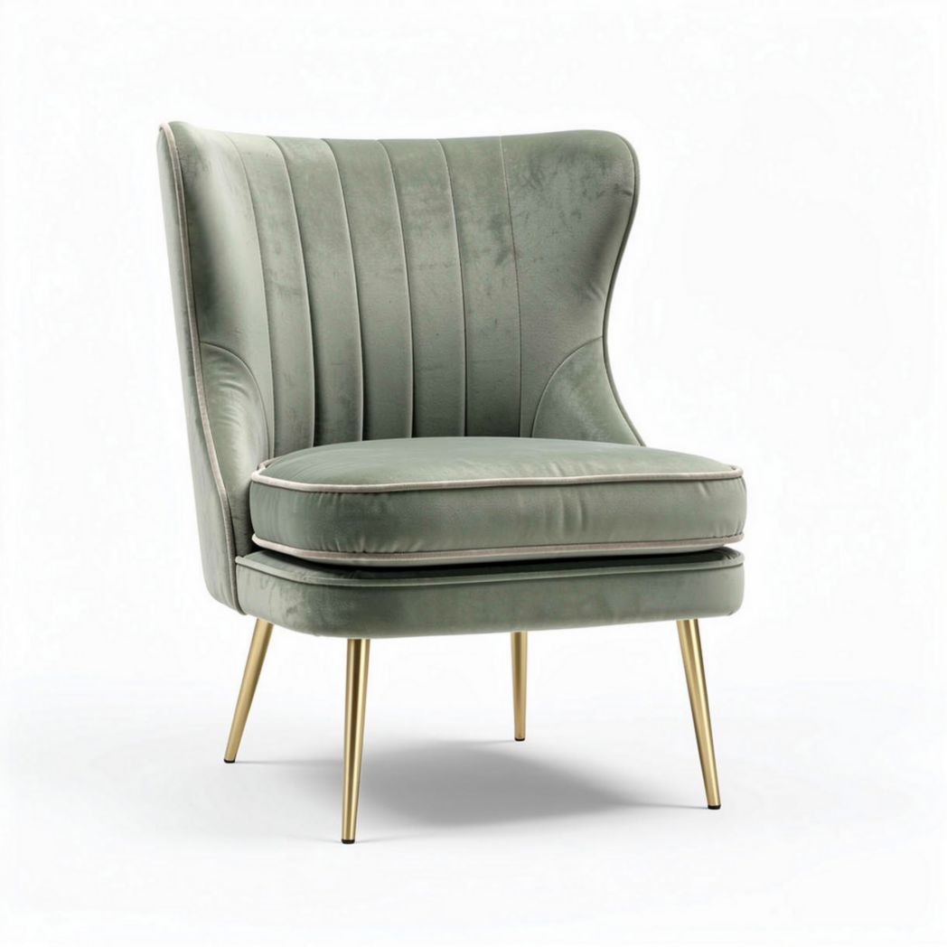 Velvet accent chair with gold legs for living room decor 80 x 80 x 90cm