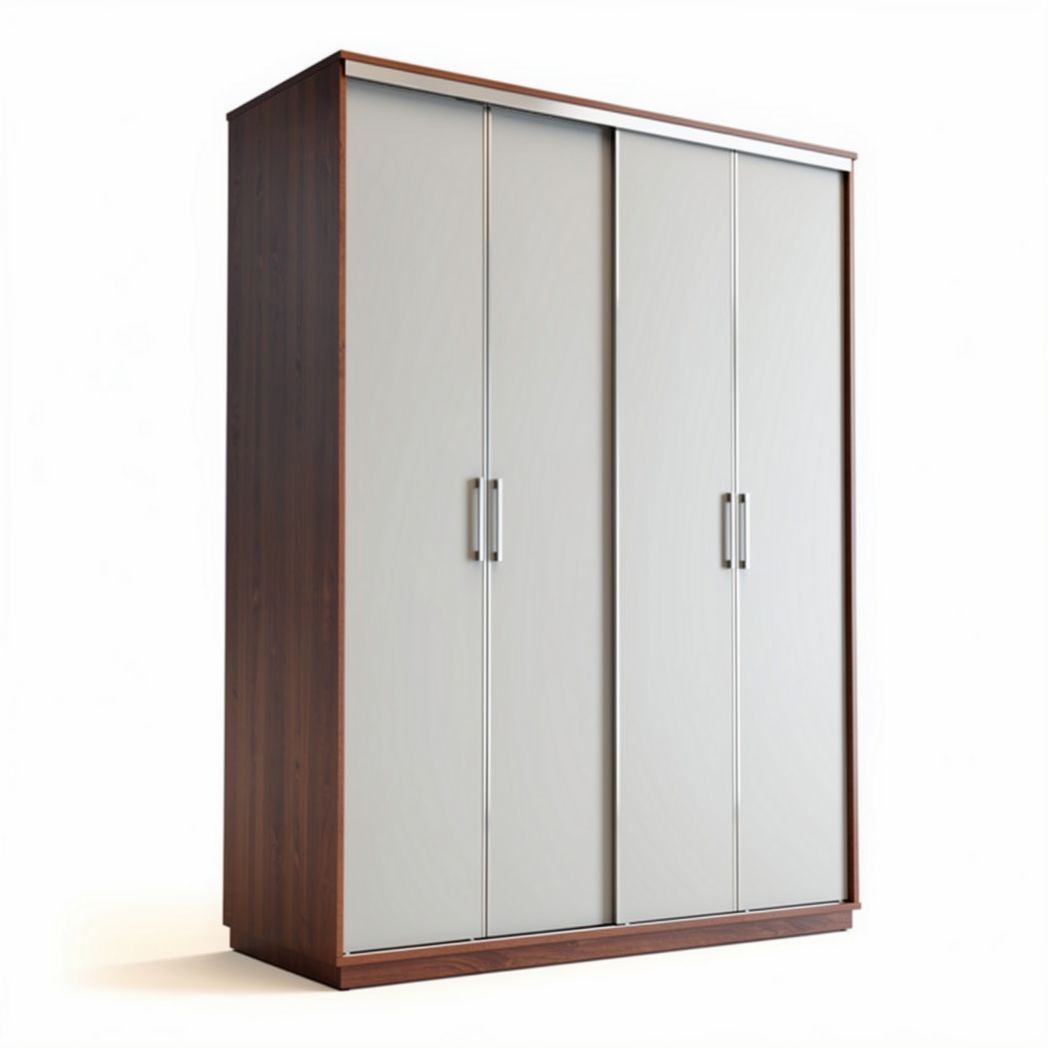 Sliding door wardrobe cabinet in gray wood finish 150 x 60 x 200cm