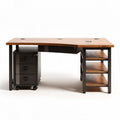 Modern wooden desk with metal legs and storage drawers 150 x 75 x 75cm
