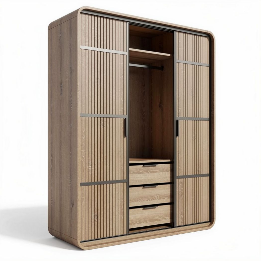 Wooden wardrobe with sliding doors and drawers 180 x 100 x 220cm