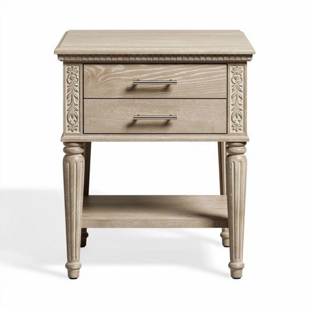 Wooden nightstand with two drawers and open shelf 45 x 40 x 55cm