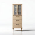 Wooden storage cabinet with glass doors and three drawers 30 x 60 x 150cm