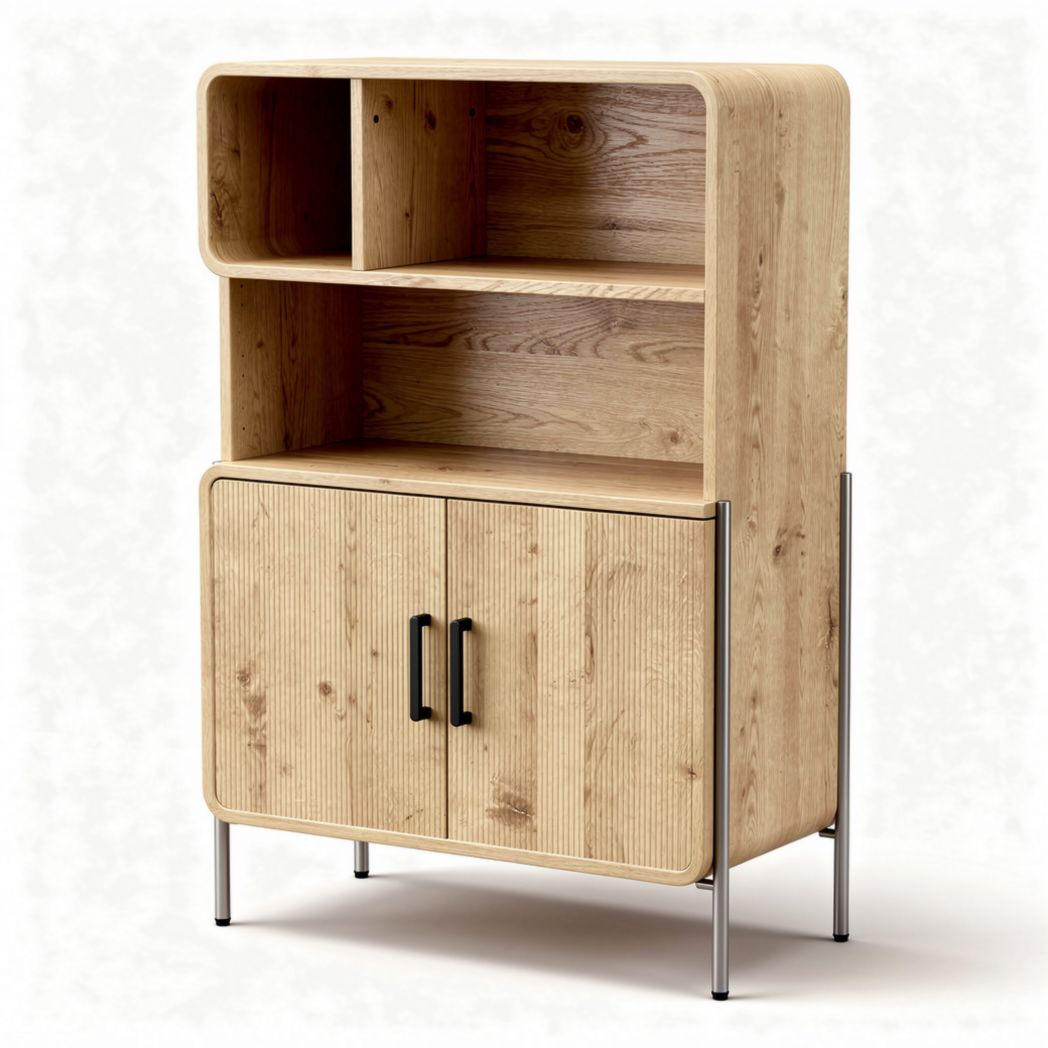 Wooden storage cabinet with shelves and doors 80 x 40 x 120cm natural finish