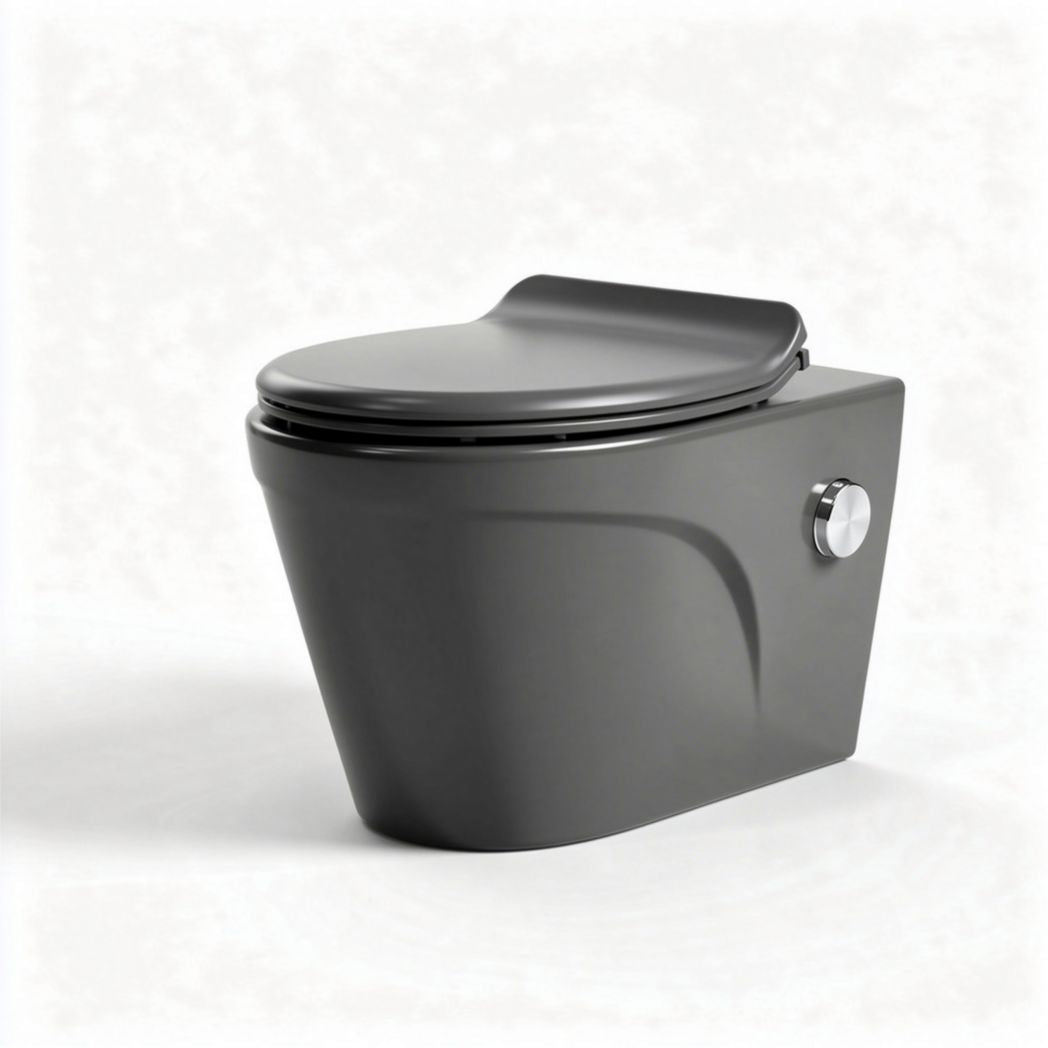 Wall-mounted toilet with soft-close seat and modern design in matte black finish