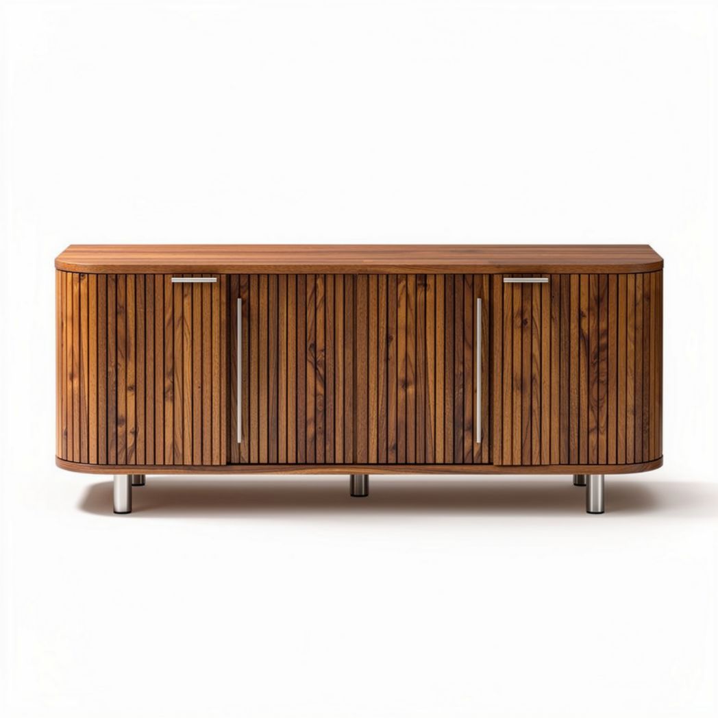 Wooden sideboard cabinet with four doors in walnut finish 180 x 40 x 70cm