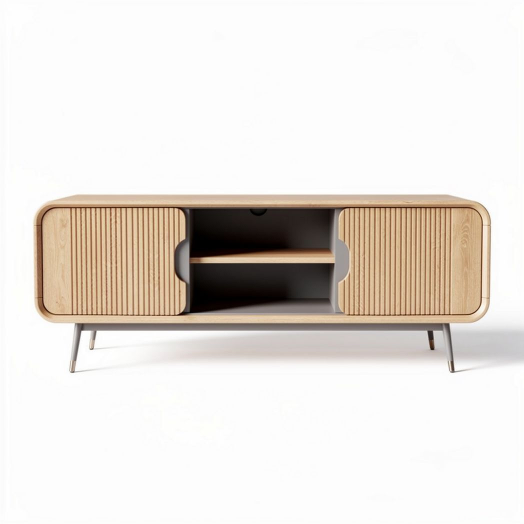 Wooden tv stand with storage compartments 120 x 40 x 50cm natural color