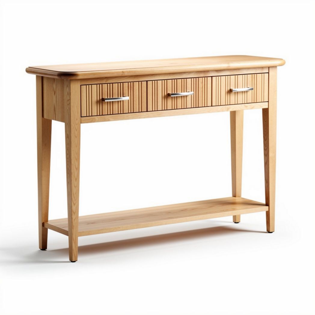 Wooden console table with three drawers and open lower shelf 120 x 40 x 75cm