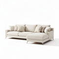 Two-piece sectional sofa in beige fabric with removable cushions and modern legs