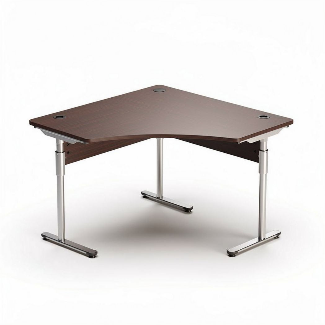 Corner computer desk with wood finish and metal legs 150 x 150 x 75cm