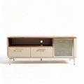 Wood and metal television stand with storage drawers and mesh cabinet 150 x 40 x 50cm