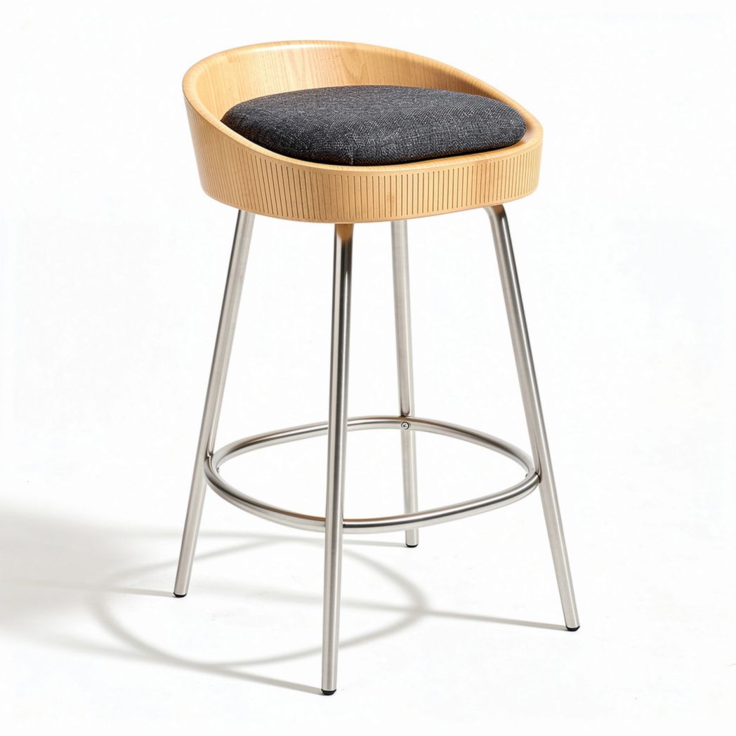 Bamboo bar stool with fabric cushion and stainless steel legs 44 x 44 x 75cm